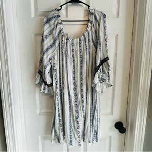 Love Delirious Women's Boho Striped Blouse in Blue and White 2X